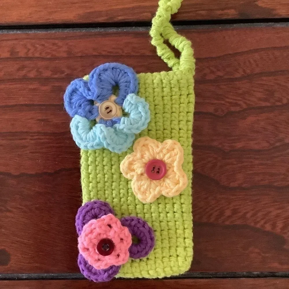 CROCHET Floral Spring Pouch CASE 100% COTTON HAND MADE